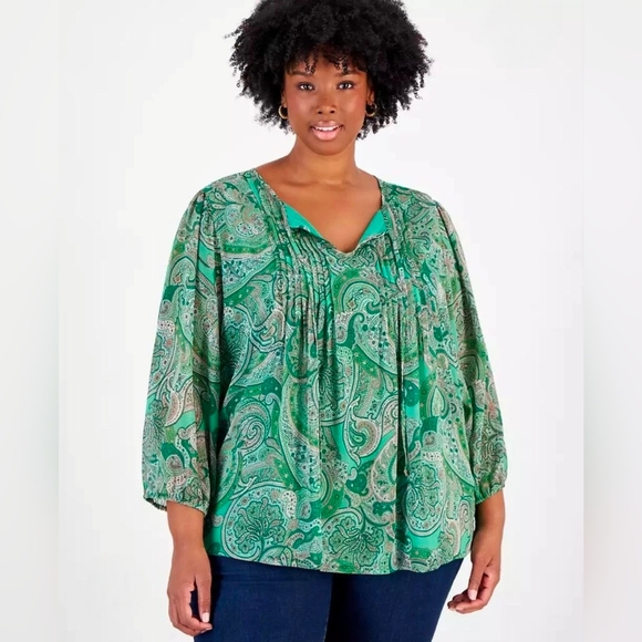 Tommy Hilfiger Tops - Tommy Hilfiger Pintuck Pleat Paisley Blouse Size 2X